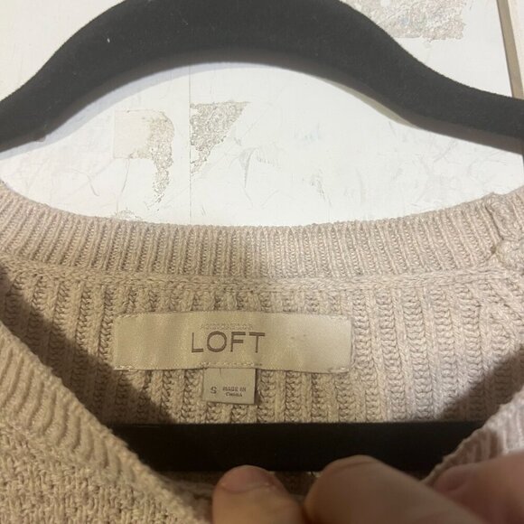 LOFT Crewneck Sweater Cream Long Sleeve Knit Camel Hair Size Small Ribbed Cozy - Picture 6 of 9